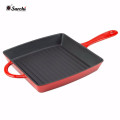 Enameled square metal grill pan with loop handle